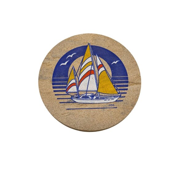 DS Nautical Sailboat Stone Absorbent Coasters Set of 4 With Cork Backing - Picture 2 of 3